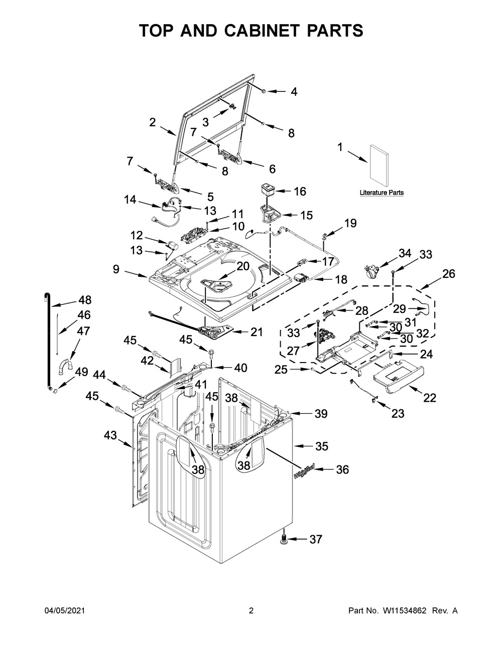 Top And Cabinet Parts Diagram and Parts List for WTW6120HC2  Whirlpool Washer