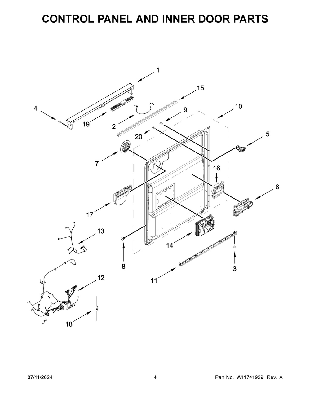 03 - Control Panel And Inner Door Parts Diagram and Parts List for WDTS7024RZ0  Whirlpool Dishwasher