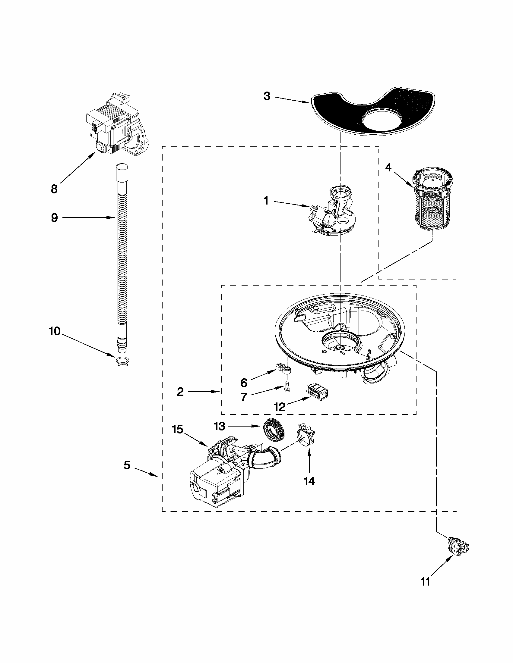 Pump And Motor Parts Diagram and Parts List for 66513073K211  Kenmore Dishwasher