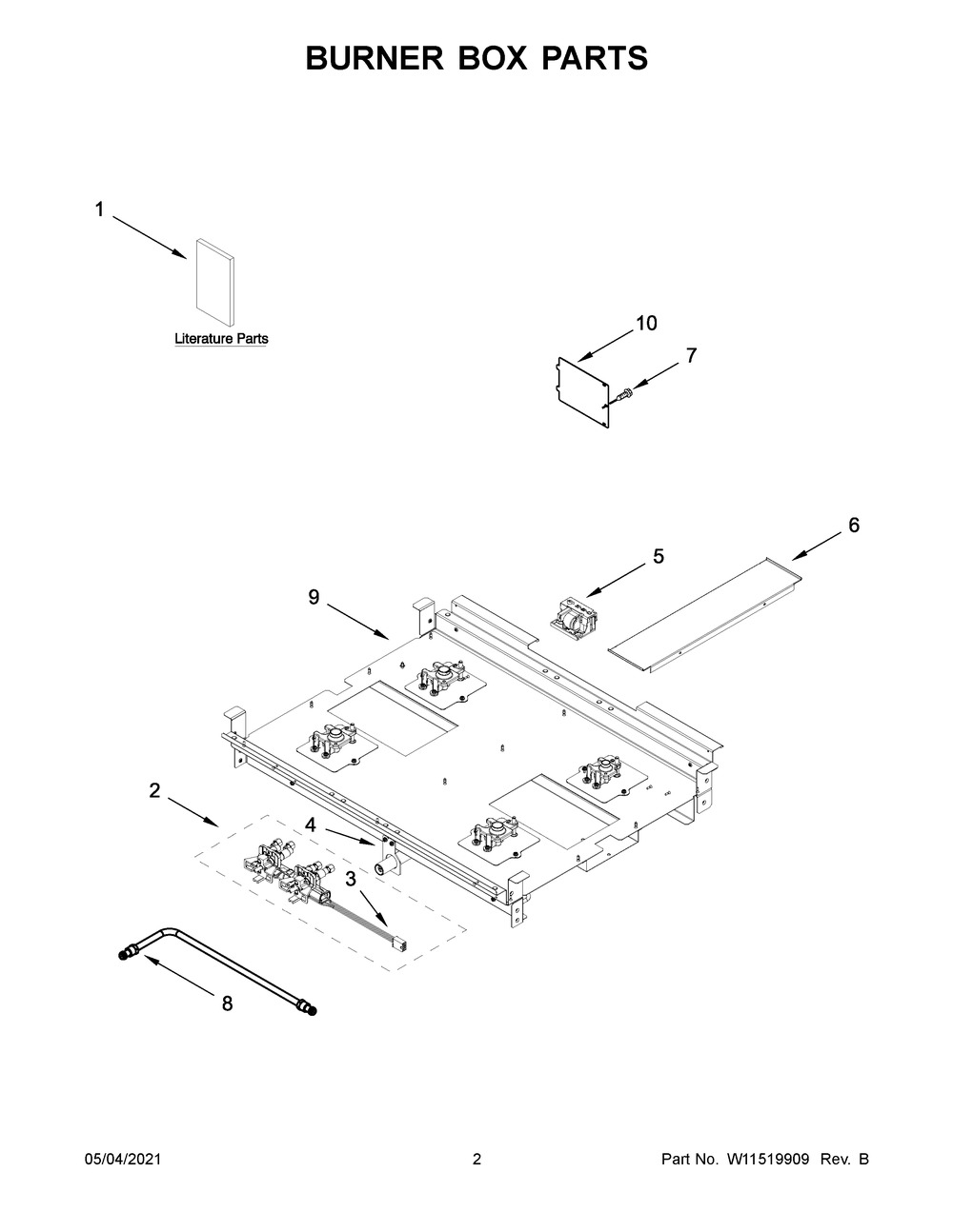 Burner Box Parts Diagram and Parts List for KFGC500JYP01  Whirlpool Range