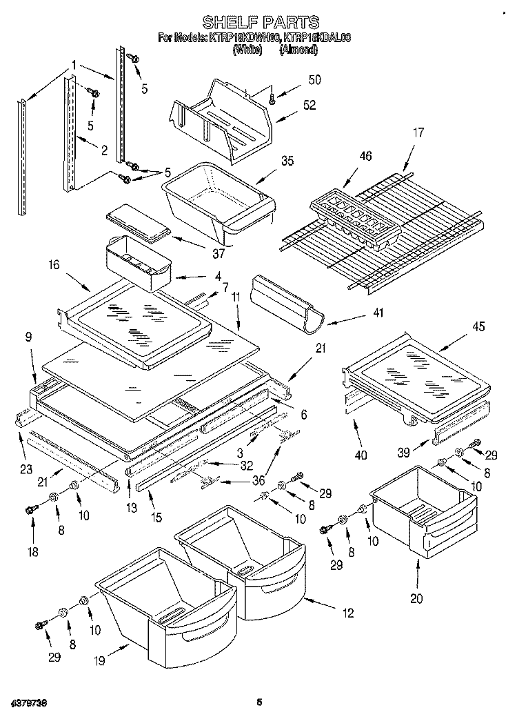 SHELF Diagram and Parts List for KTRP18KDAL00  Whirlpool Refrigerator