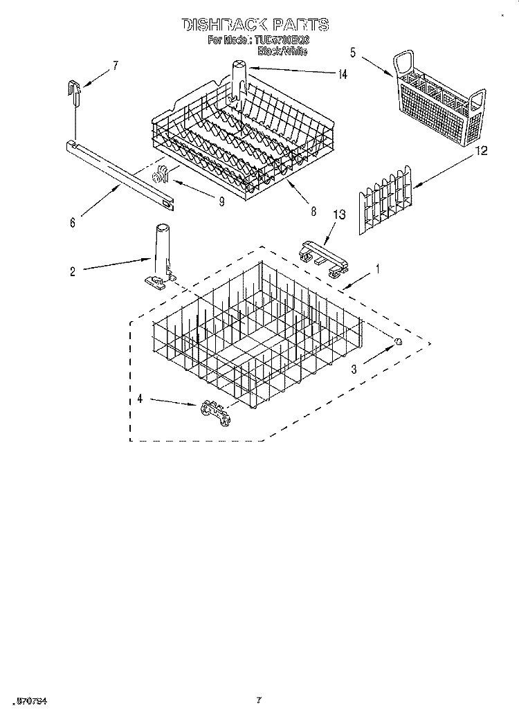 DISHRACK Diagram and Parts List for TUD5700EQ3  Estate Dishwasher
