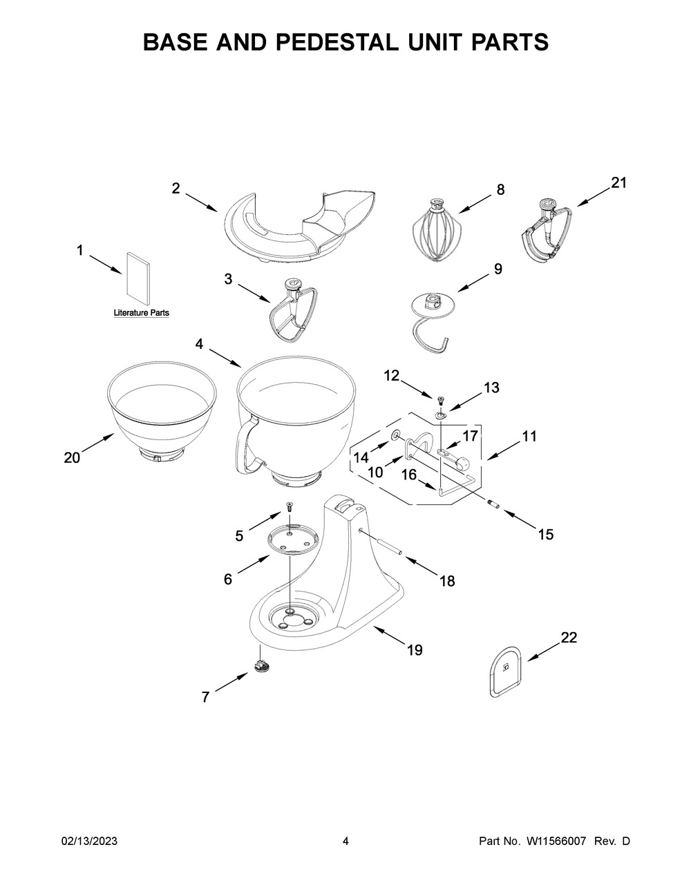 Base And Pedestal Unit Parts Diagram and Parts List for KSM195PSBM0  KitchenAid Mixer