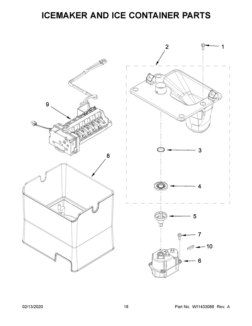 Icemaker And Ice Container Parts Diagram and Parts List for WRF757SDHZ01  Whirlpool Refrigerator
