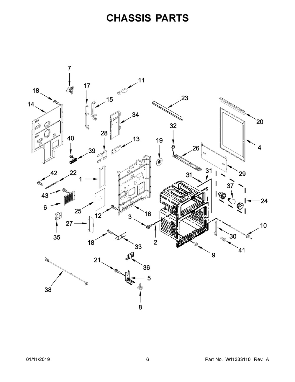 Chassis Parts Diagram and Parts List for YIES900DS04  Whirlpool Range