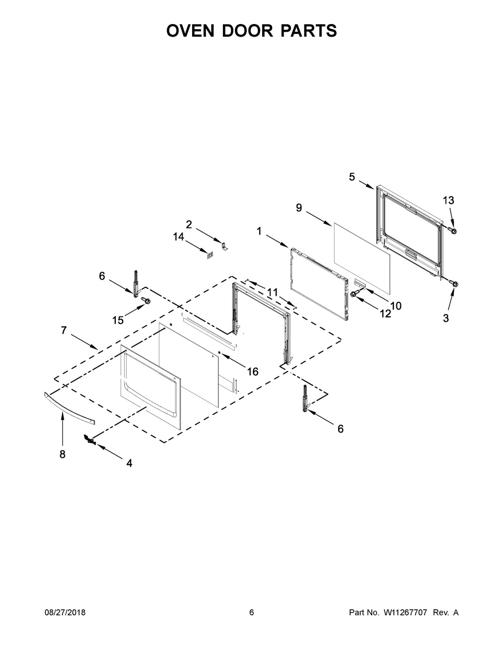 Oven Door Parts Diagram and Parts List for WOS72EC0HS01  Whirlpool Wall Oven