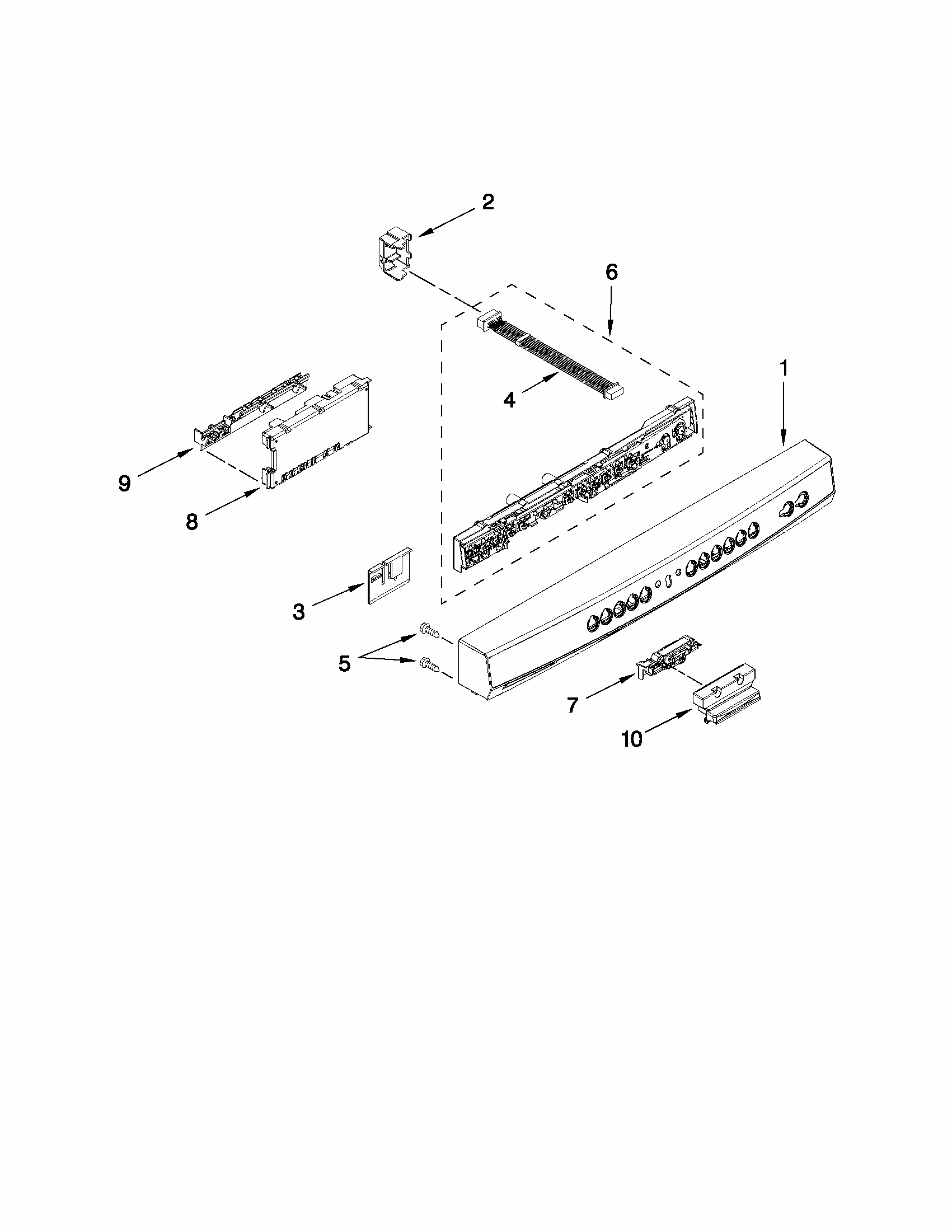 Control Panel And Latch Parts Diagram and Parts List for 66513259K113  Kenmore Dishwasher