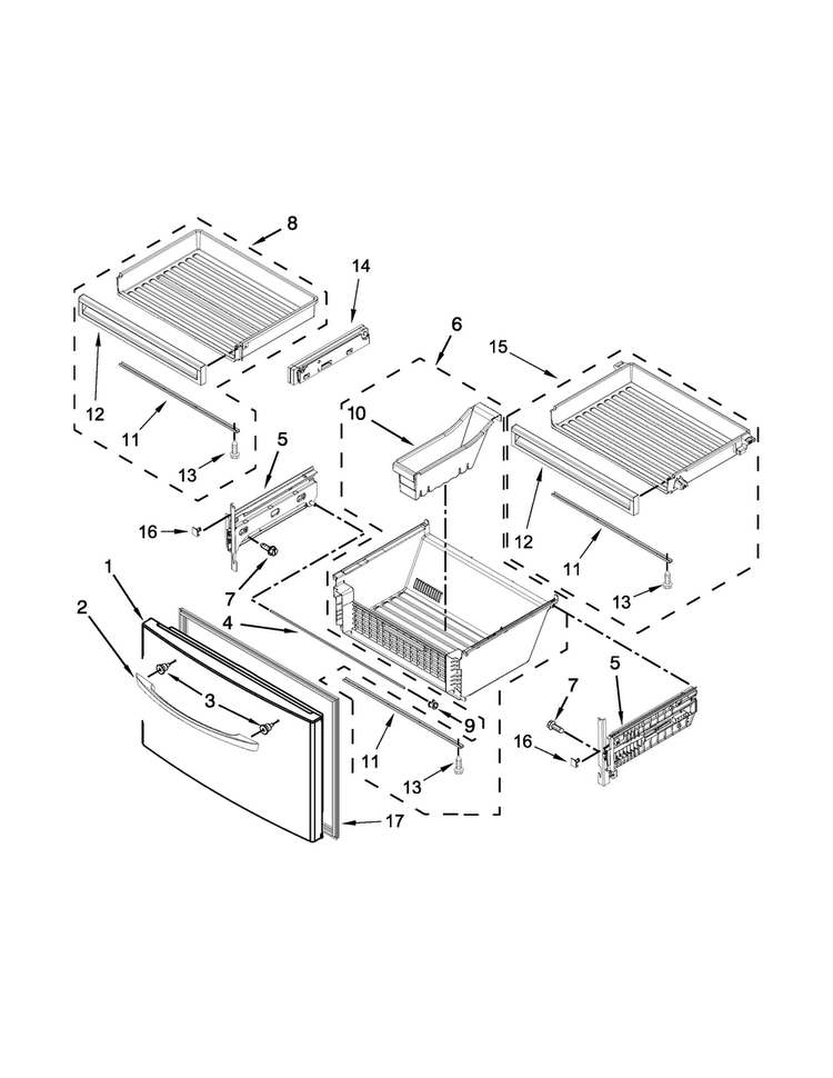 Freezer Door Parts Diagram and Parts List for WRX988SIBE02  Whirlpool Refrigerator