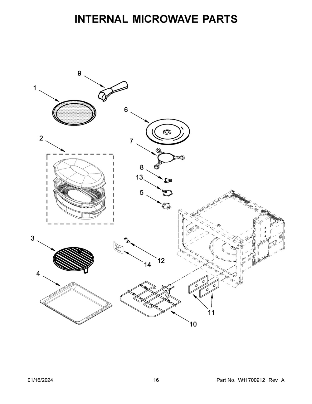 Internal Microwave Parts Diagram and Parts List for KOEC527PBS00  KitchenAid Microwave Oven Combo
