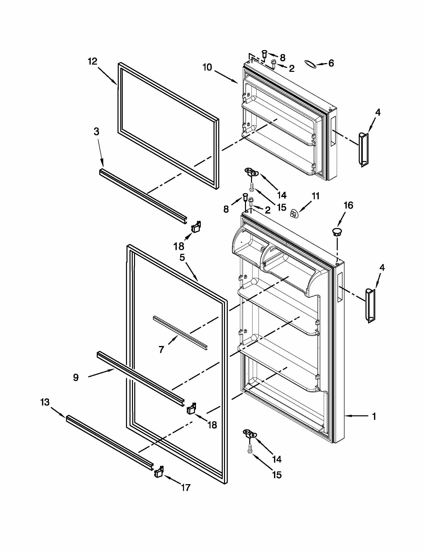 Door Parts Diagram and Parts List for ST14CKXSQ02  Whirlpool Refrigerator
