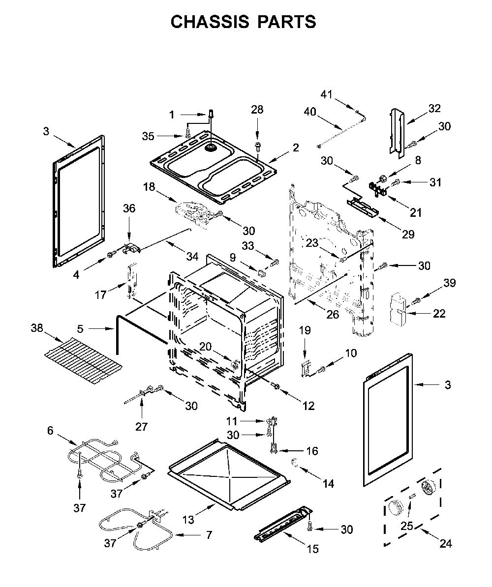 Chassis parts Diagram and Parts List for YWFC315S0JW0  Whirlpool Range