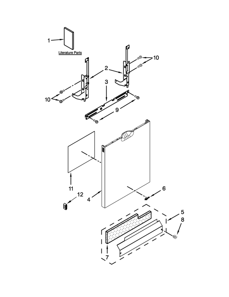 Door And Panel Parts Diagram and Parts List for WDF520PADM2  Whirlpool Dishwasher