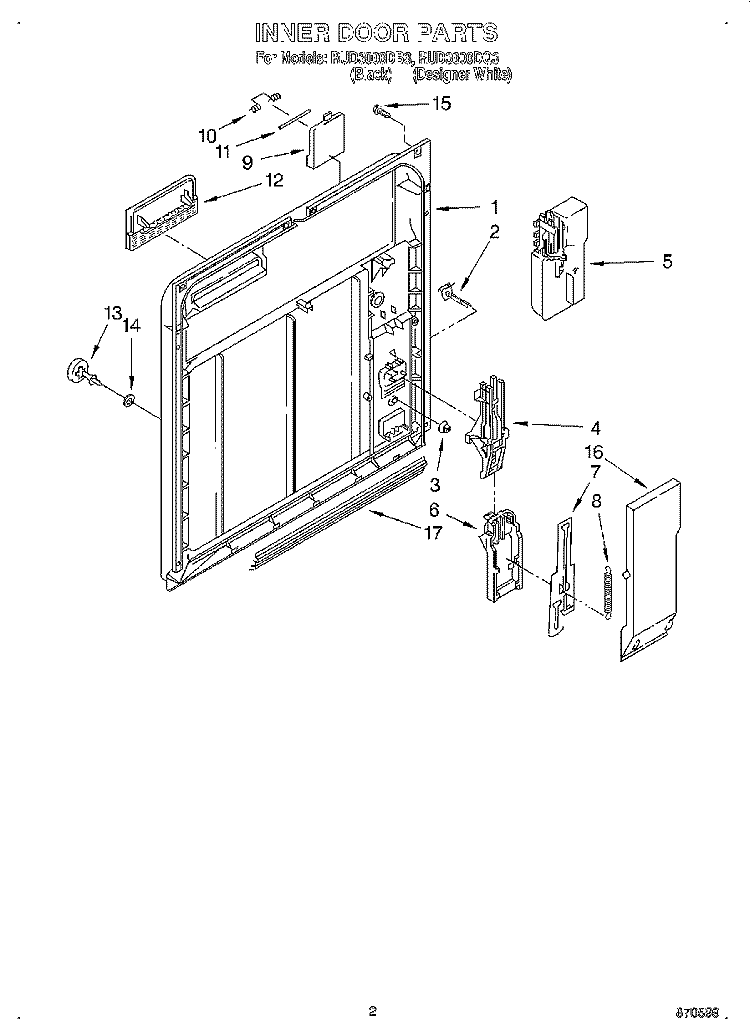 INNER DOOR Diagram and Parts List for RUD3000DB3  Roper Dishwasher
