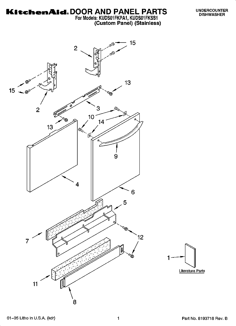 DOOR AND PANEL PARTS Diagram and Parts List for KUDS01FKSS1  KitchenAid Dishwasher