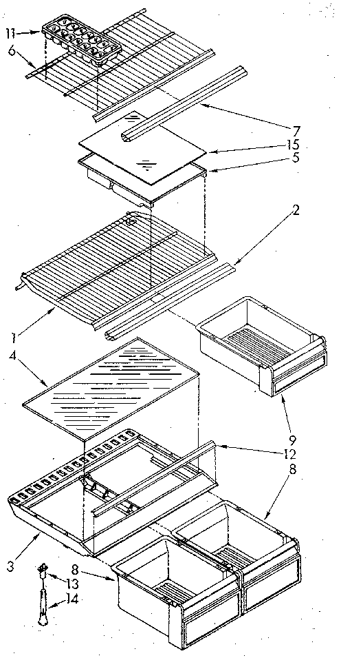 Shelf Diagram and Parts List for ET16AKXSG10  Whirlpool Refrigerator