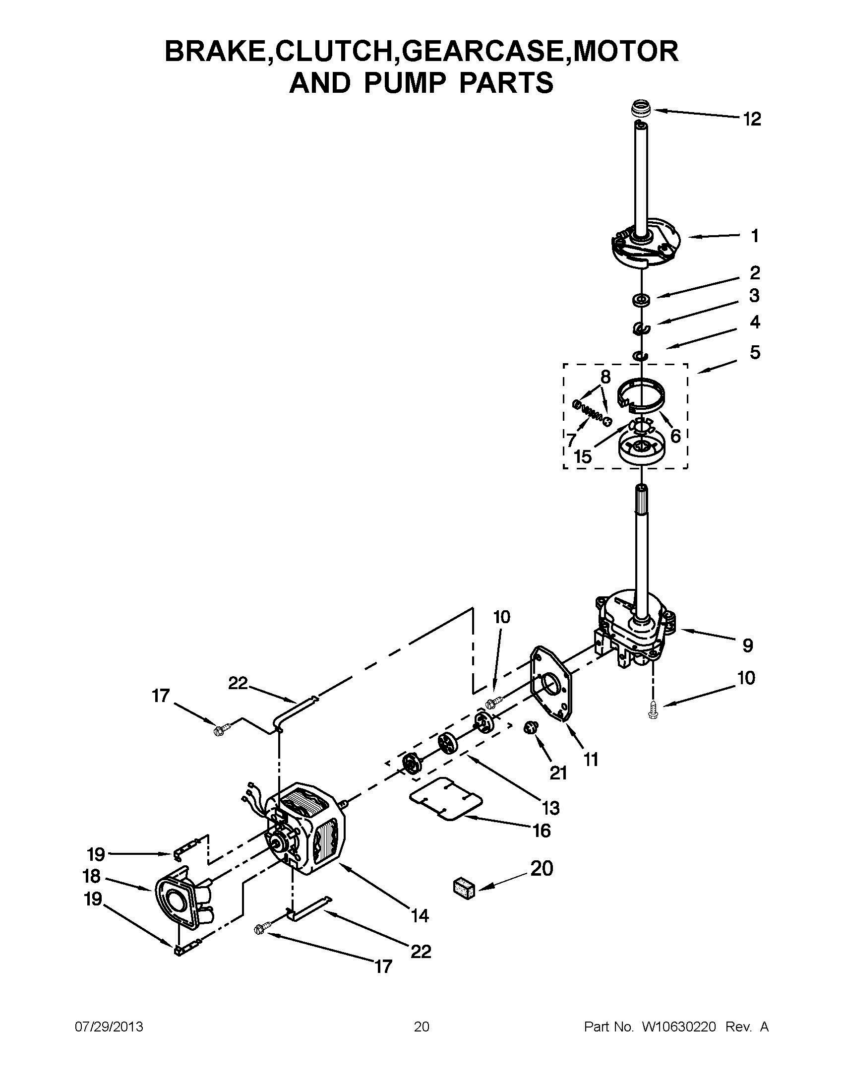 10 - BRAKE,CLUTCH,GEARCASE,MOTOR AND PUMP PARTS Diagram and Parts List for YLTE5243DQB  Whirlpool Washer Dryer Combo