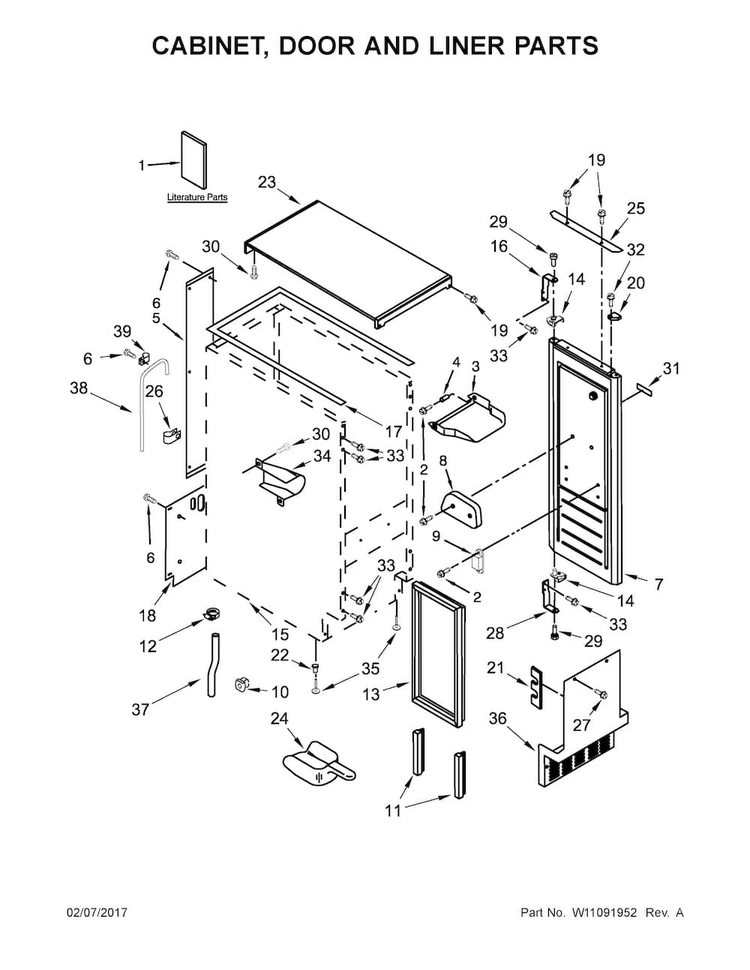 Cabinet, Door And Liner Parts Diagram and Parts List for GI15PDXZS1  Whirlpool Ice Maker