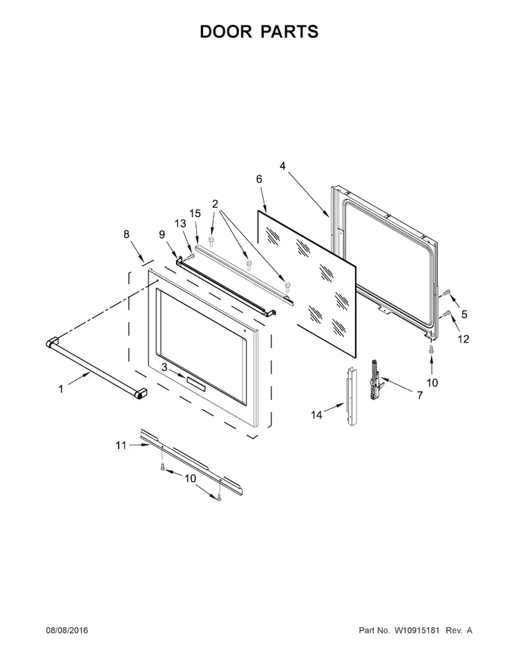 Door Parts Diagram and Parts List for KSEG700EBL1  KitchenAid Range