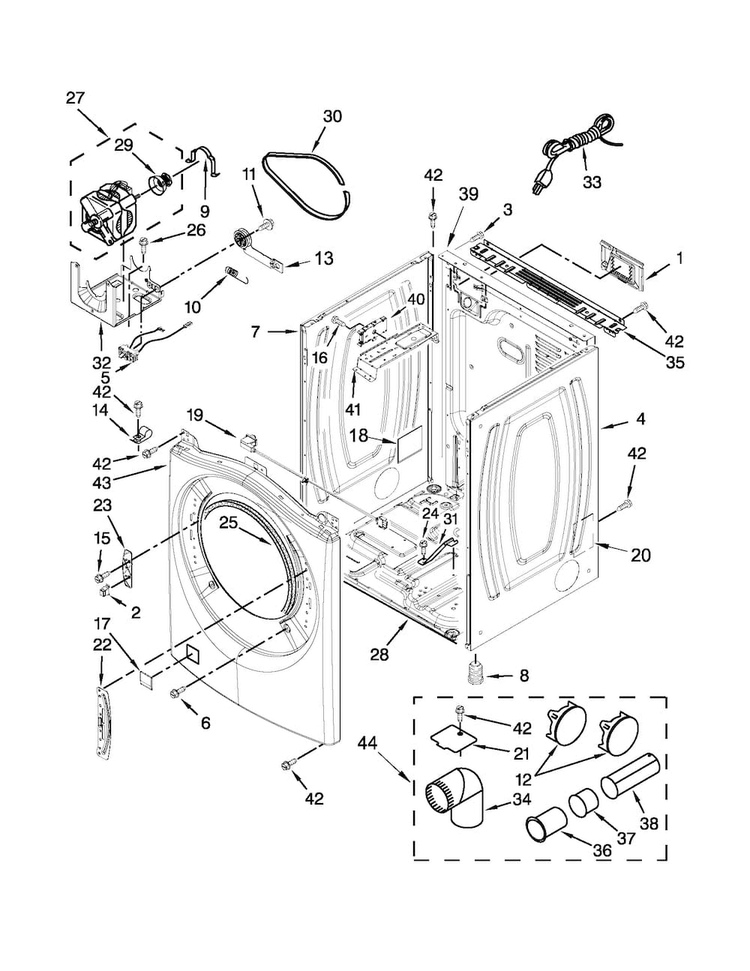 Cabinet Parts Diagram and Parts List for WGD94HEAW2  Whirlpool Dryer