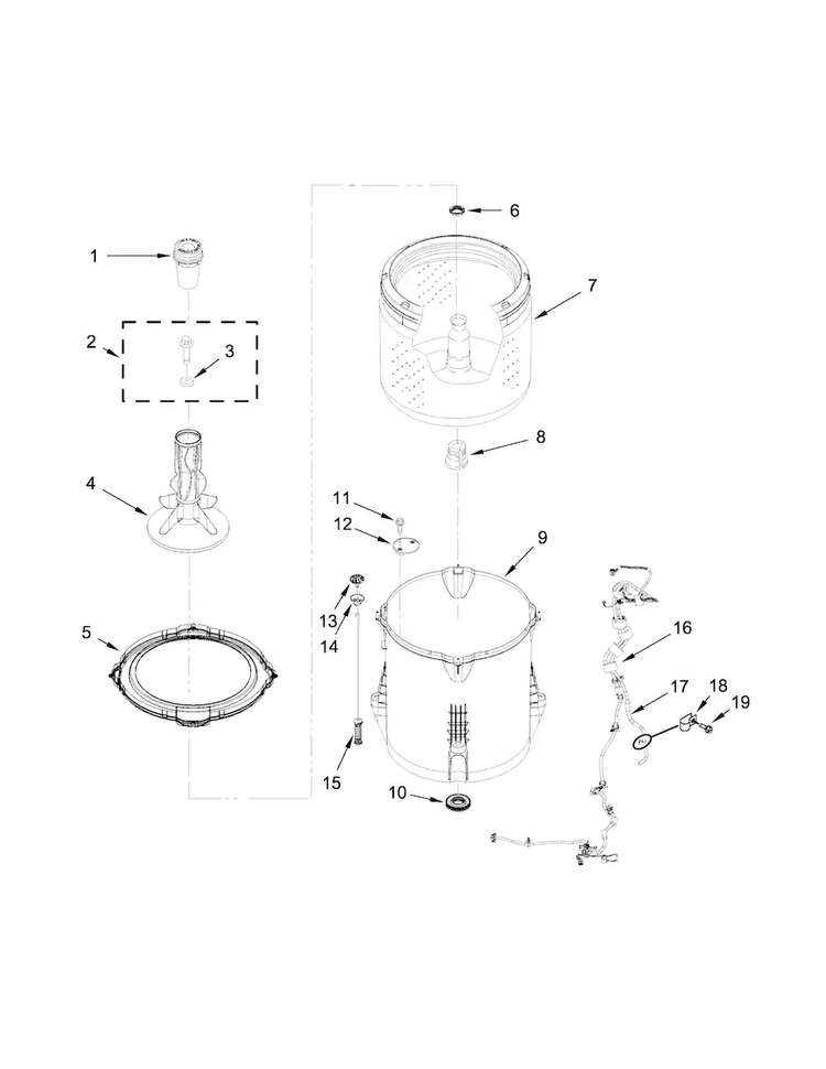 Basket And Tub Parts Diagram and Parts List for 1CWTW4815EW0  Whirlpool Washer