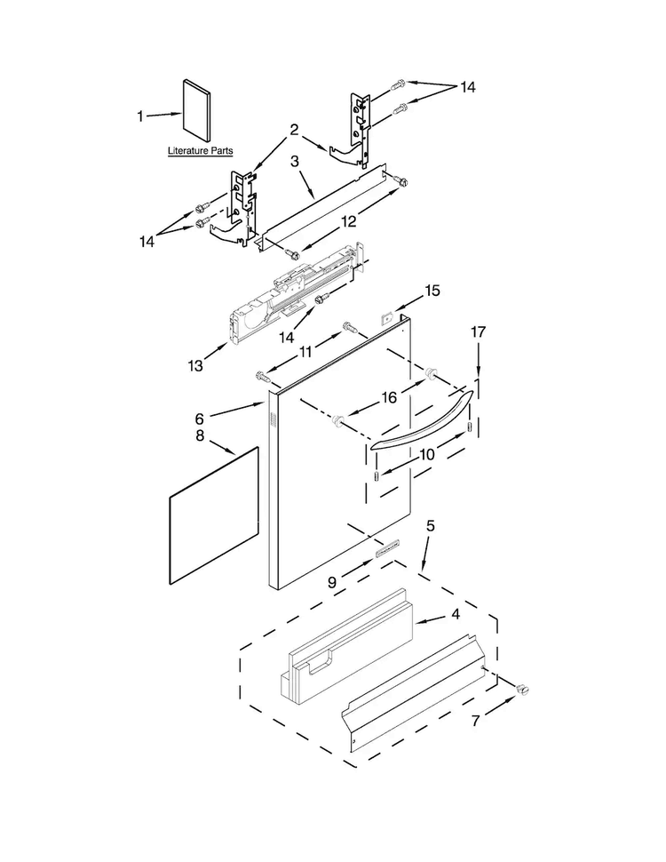 Door And Panel Parts Diagram and Parts List for KUDS35FXBLA  KitchenAid Dishwasher