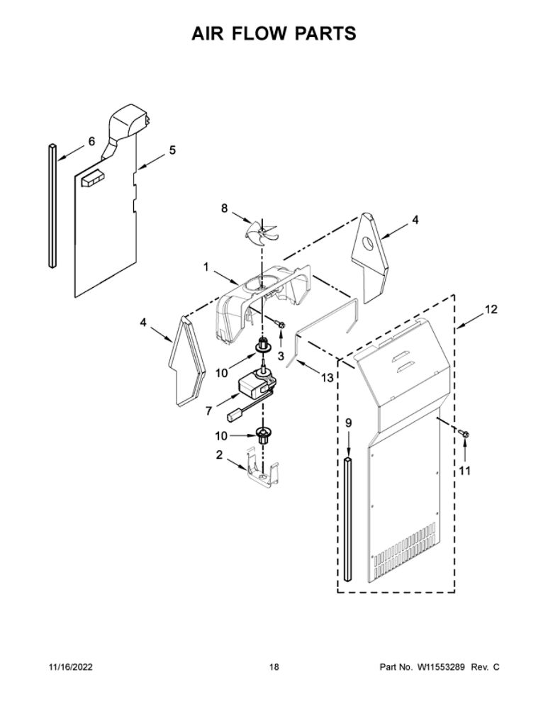 Air Flow Parts 2 Diagram and Parts List for WRS315SDHM08  Whirlpool Refrigerator