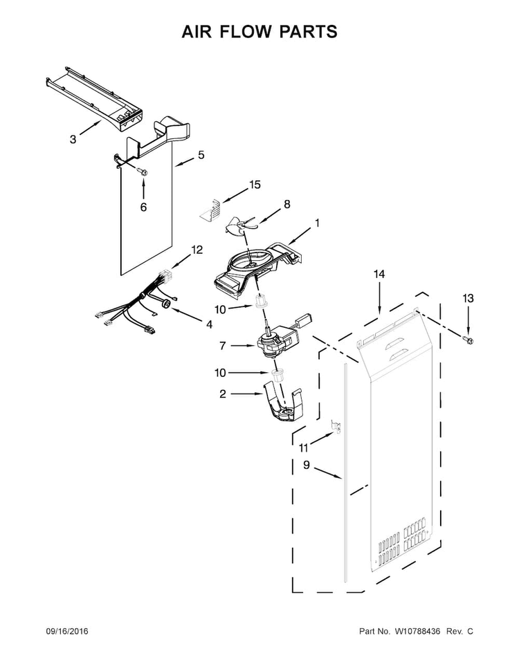 Air Flow Parts Diagram and Parts List for 10651762510  Kenmore Refrigerator