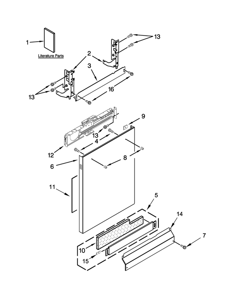 Door And Panel Parts Diagram and Parts List for BLB14DRANA4  Whirlpool Dishwasher