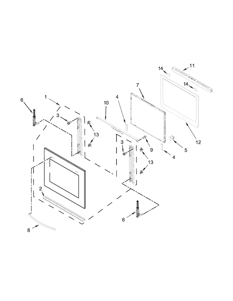 Upper Oven Door Parts Diagram and Parts List for KEBS209BSS01  KitchenAid Wall Oven
