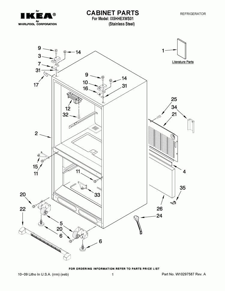 CABINET PARTS Diagram and Parts List for IX5HHEXWS01  Whirlpool Refrigerator