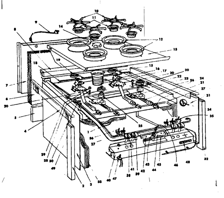 Top Section And Outer Body Parts List Diagram and Parts List for 1553546700  Kenmore Range