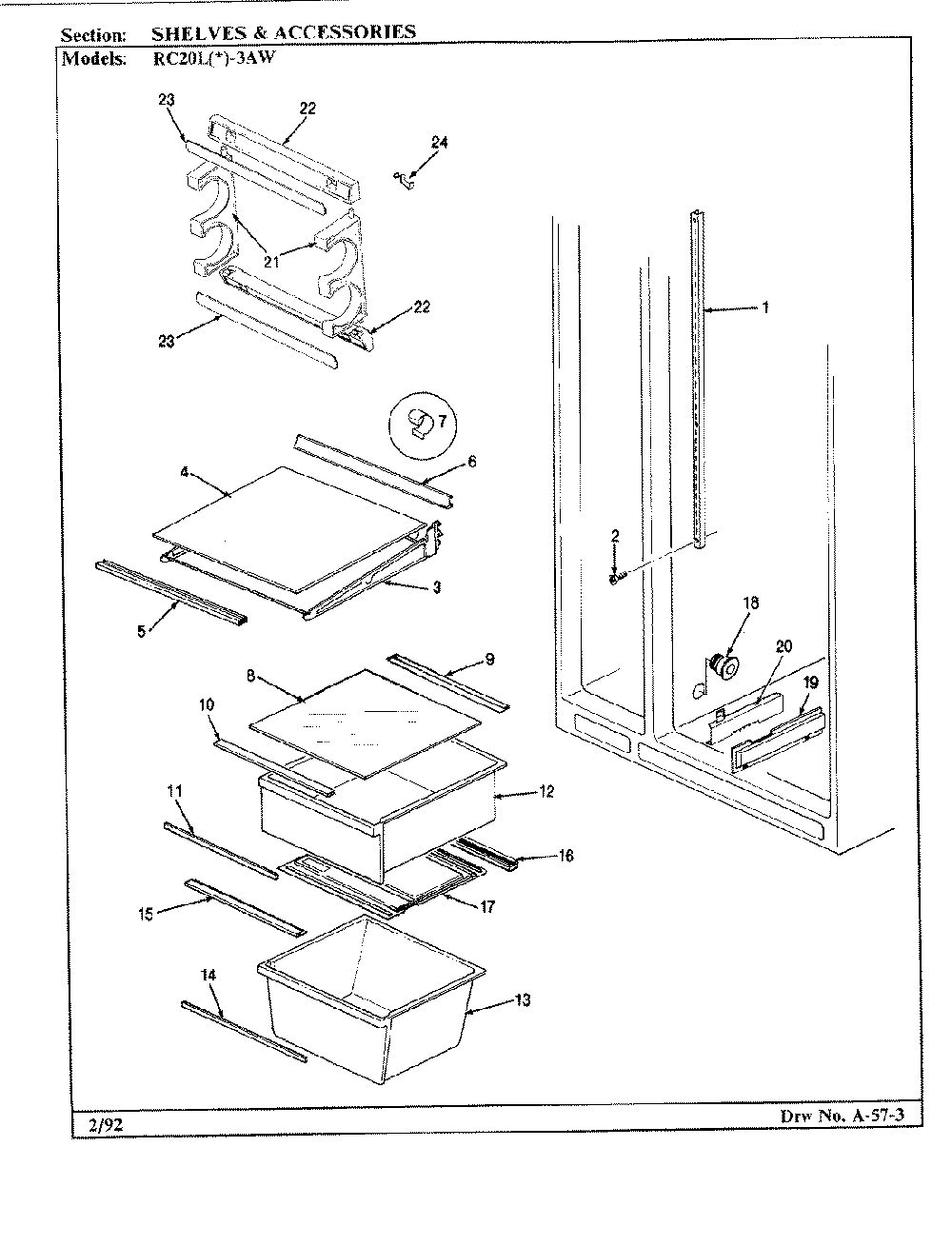 02 - Fresh Food Compartment Diagram and Parts List for RC20LN-3AW  Whirlpool Refrigerator
