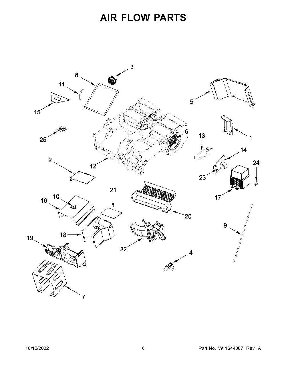Air Flow Parts Diagram and Parts List for YKMHC319LBS00  KitchenAid Microwave
