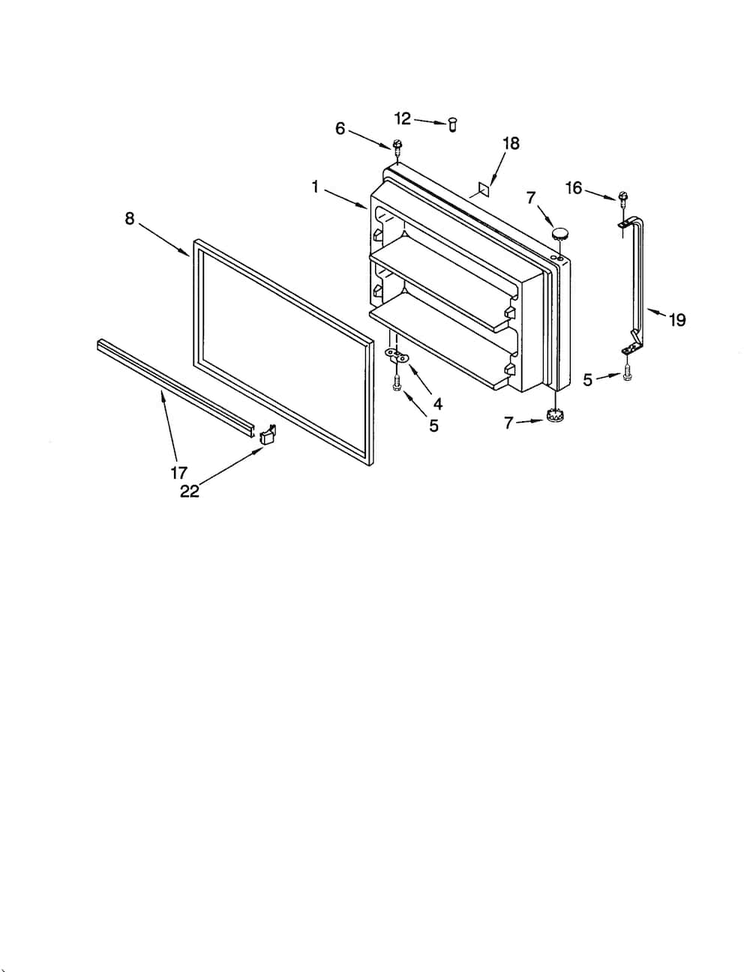 Freezer Door Diagram and Parts List for ET22RKXGW02  Whirlpool Refrigerator