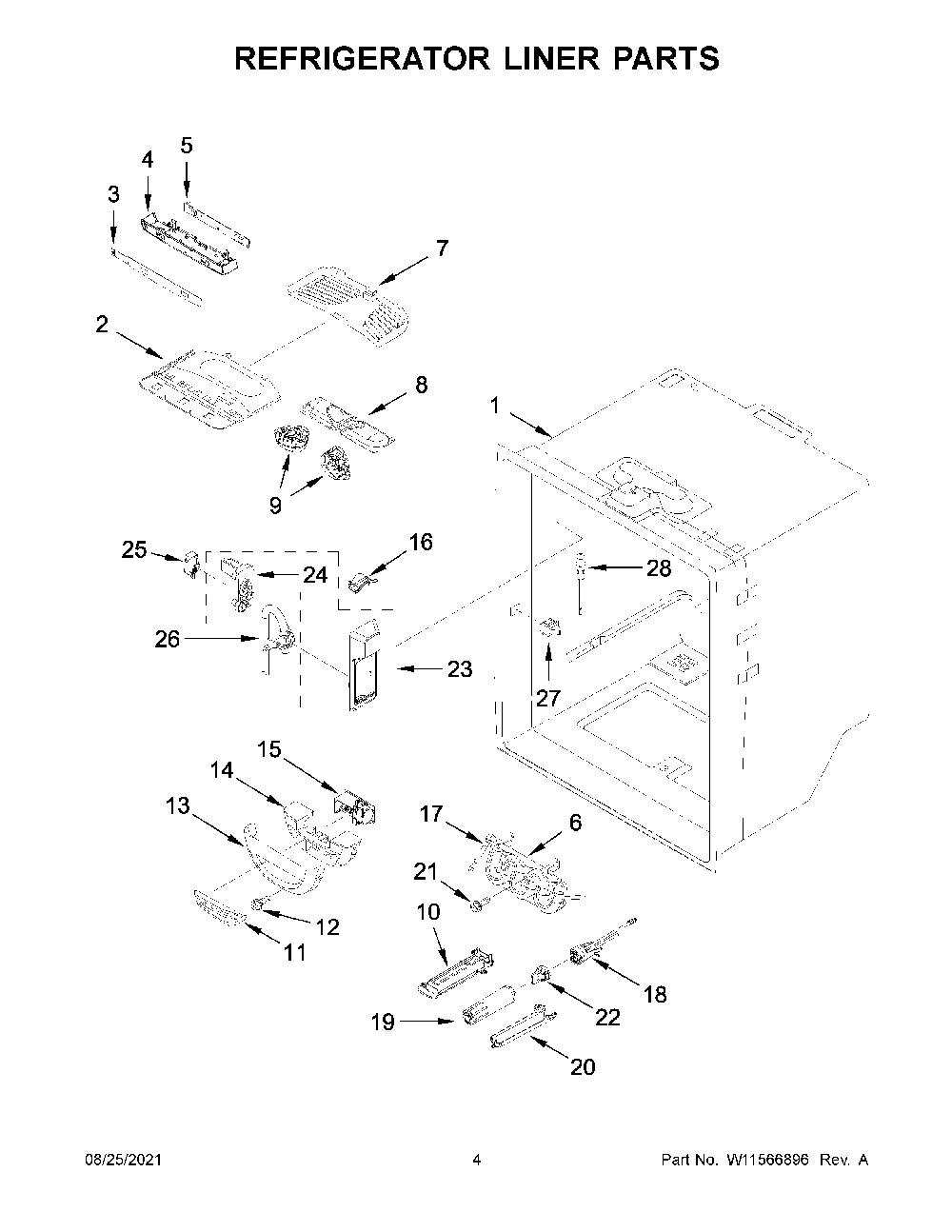 Refrigerator Liner Parts Diagram and Parts List for KRFC302EPA05  KitchenAid Refrigerator