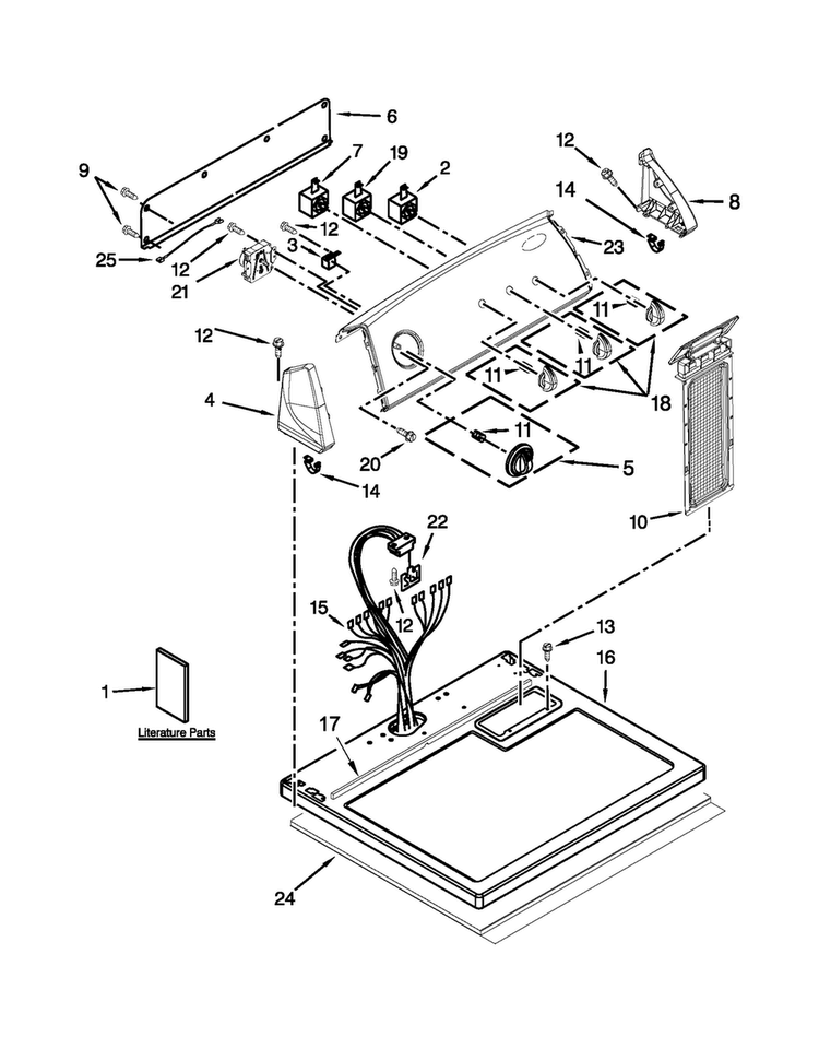 Top And Console Parts Diagram and Parts List for 7MMGDC410BW0  Whirlpool Dryer