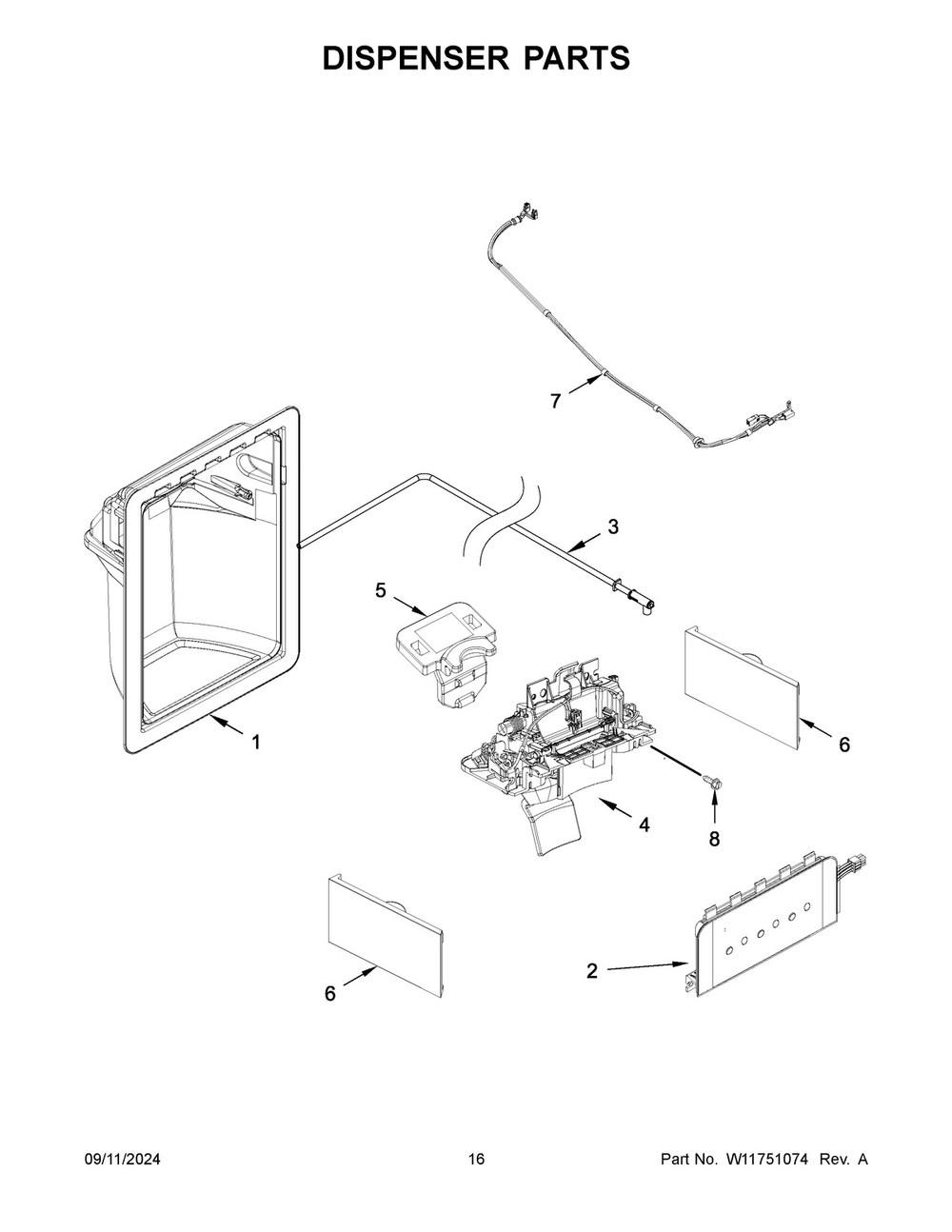 09 - Dispenser Parts Diagram and Parts List for WRS315SDHT11  Whirlpool Refrigerator