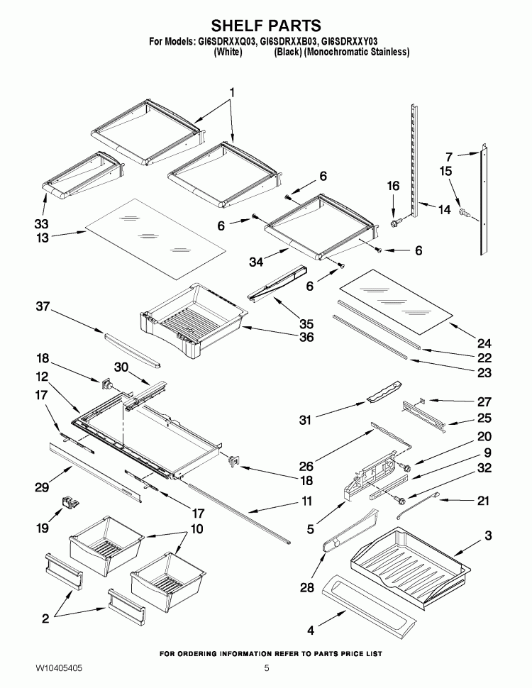 SHELF PARTS Diagram and Parts List for GI6SDRXXQ03  Whirlpool Refrigerator