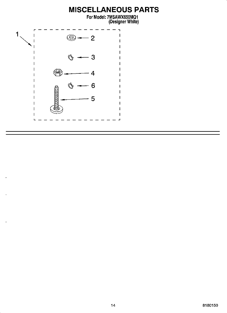 MISCELLANEOUS PARTS - OPTIONAL PARTS (NOT INCLUDED) Diagram and Parts List for 7MSAWX650MQ1  Whirlpool Washer