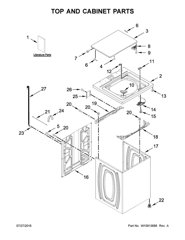 Top And Cabinet Parts Diagram and Parts List for 3DWTW4740YQ1  Whirlpool Washer