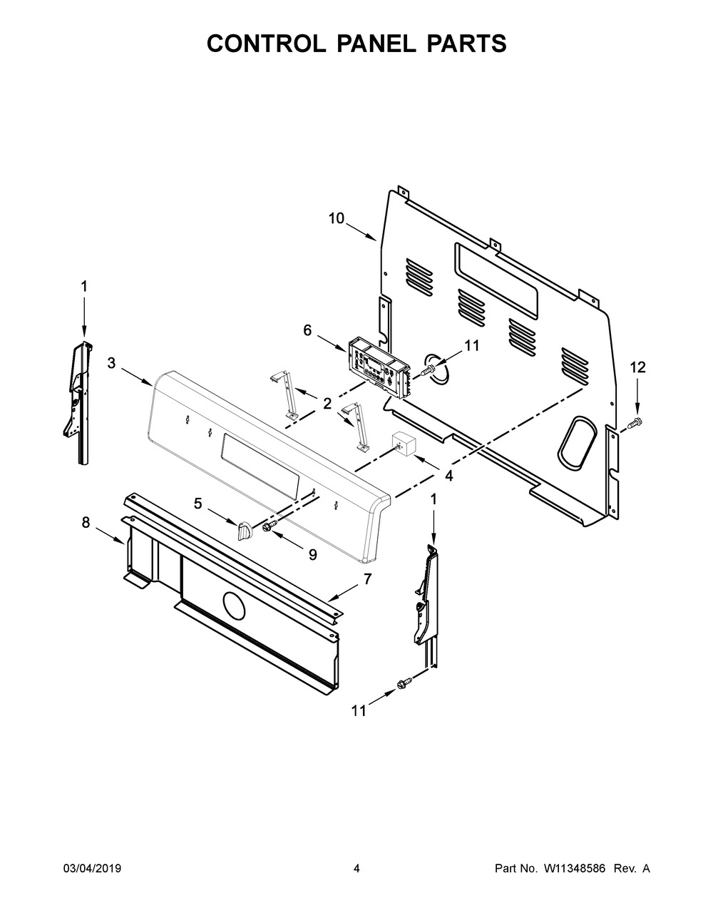 Control Panel Parts Diagram and Parts List for YWFE510S0HB1  Whirlpool Range