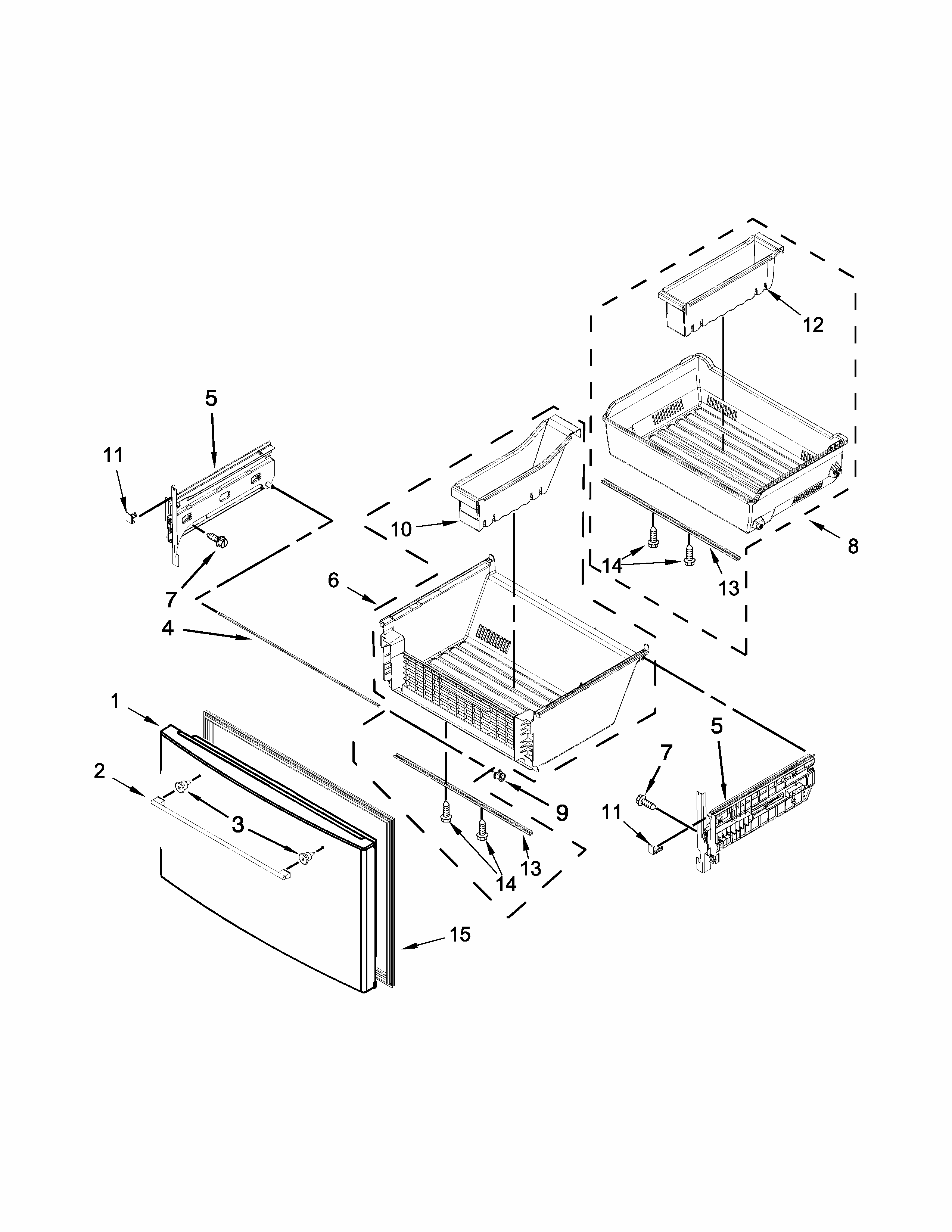 Freezer Door Parts Diagram and Parts List for IX7DDEXDSM02  Whirlpool Refrigerator