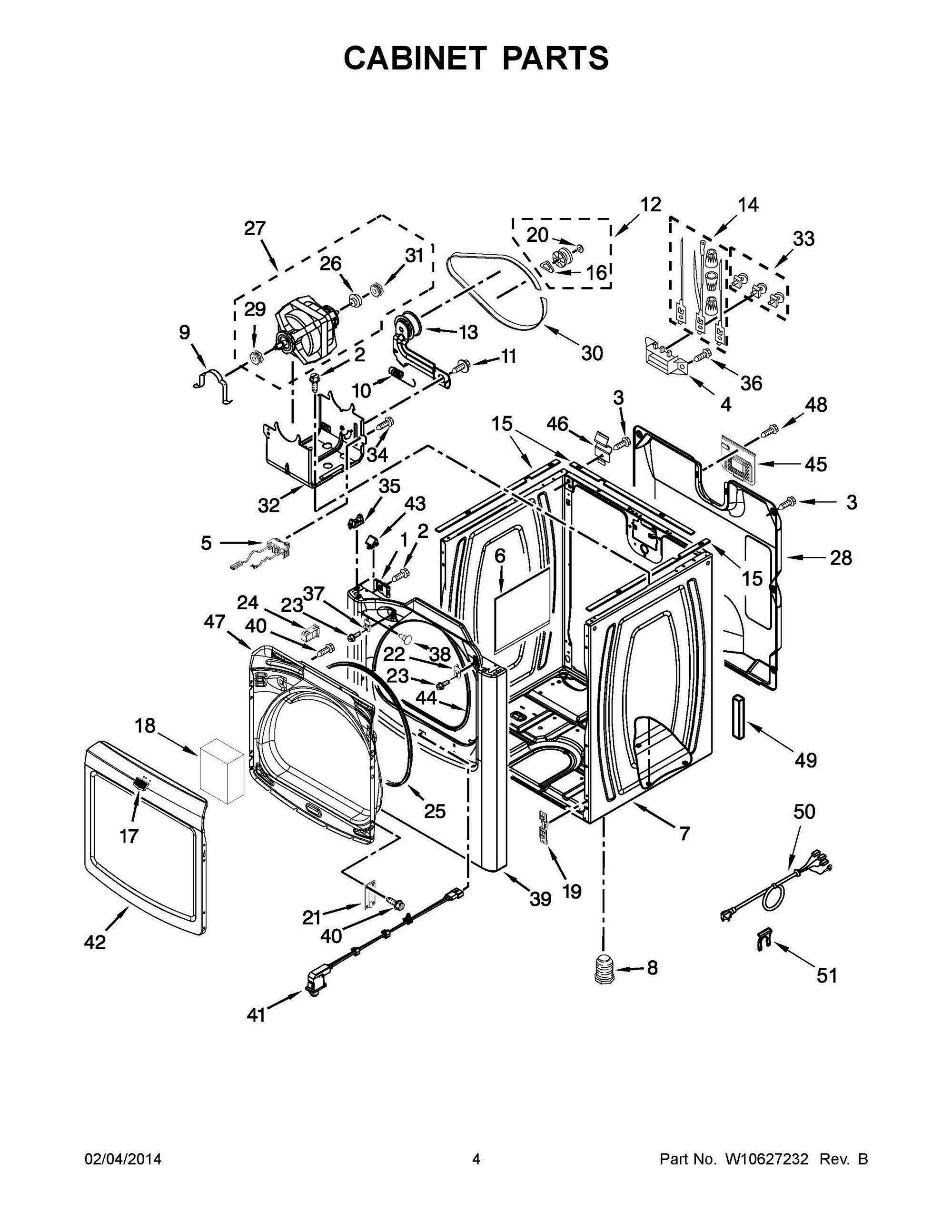 03 - CABINET PARTS Diagram and Parts List for YMEDB725BW0  Whirlpool Dryer