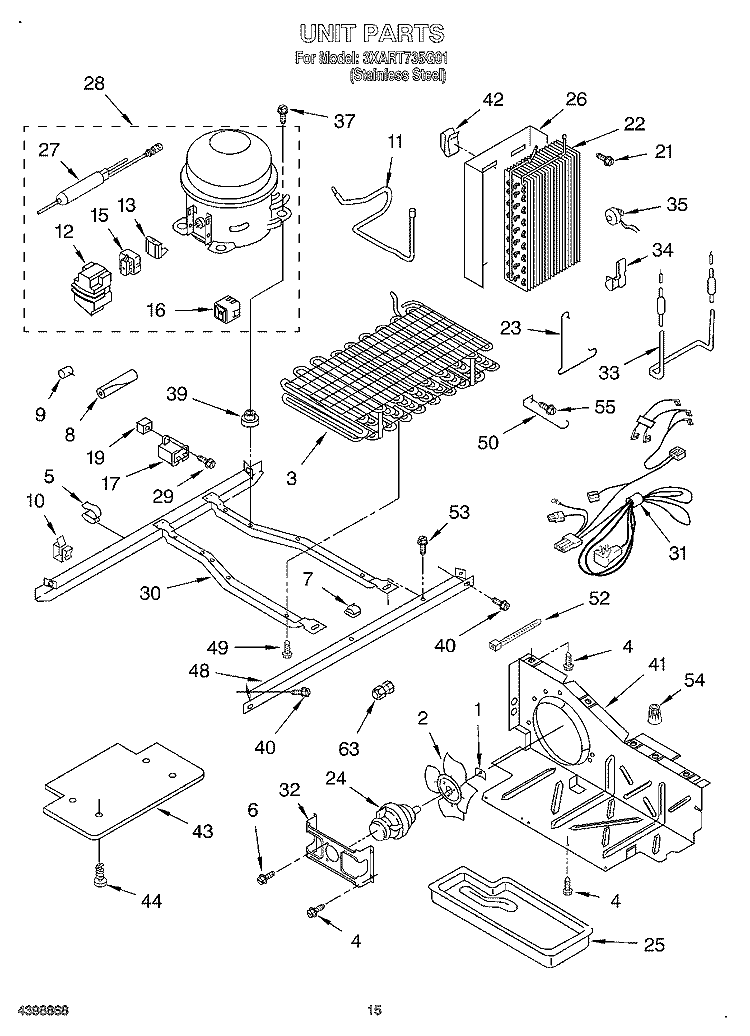 UNIT Diagram and Parts List for 3XART735G01  Whirlpool Refrigerator