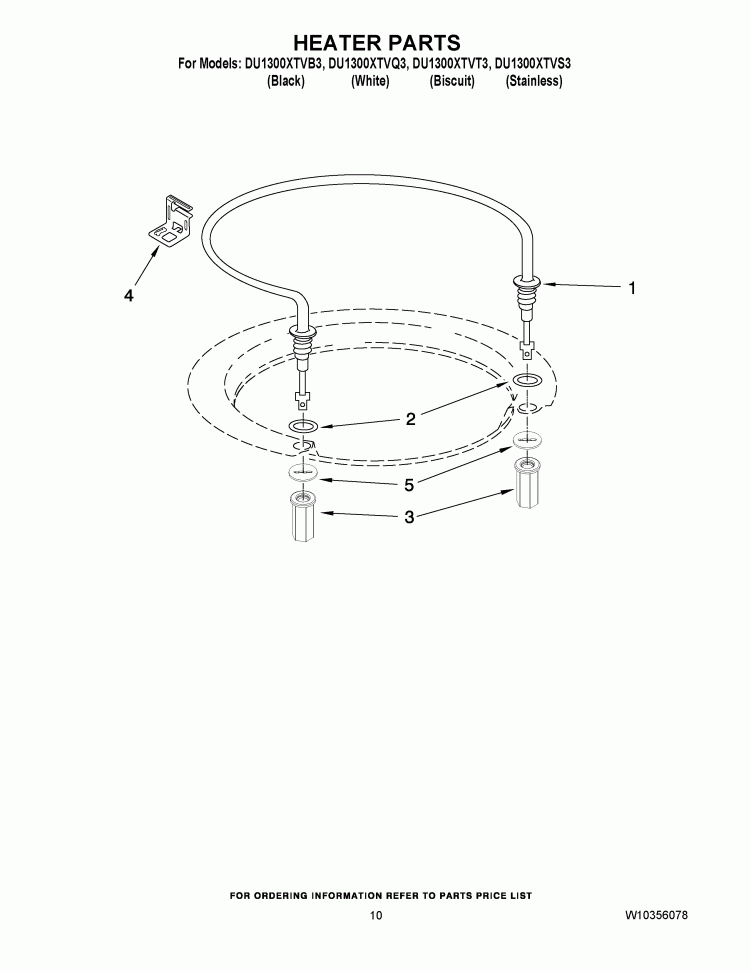 HEATER PARTS Diagram and Parts List for DU1300XTVS3  Whirlpool Dishwasher