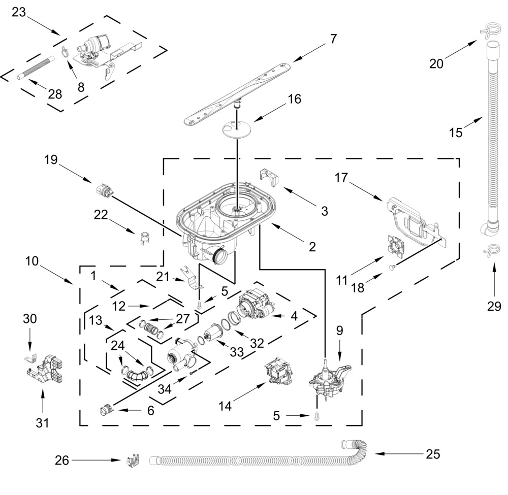 Pump, Washarm And Motor Parts Diagram and Parts List for WDPS8024SZ0  Whirlpool Dishwasher