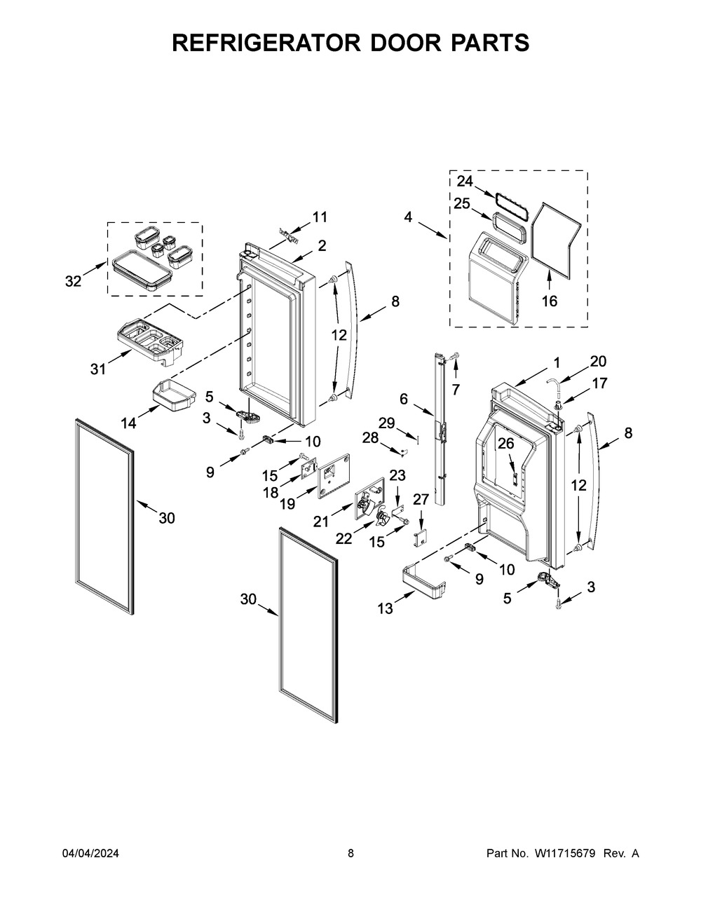 Refrigerator Door Parts Diagram and Parts List for WRMF7736PV00  Whirlpool Refrigerator