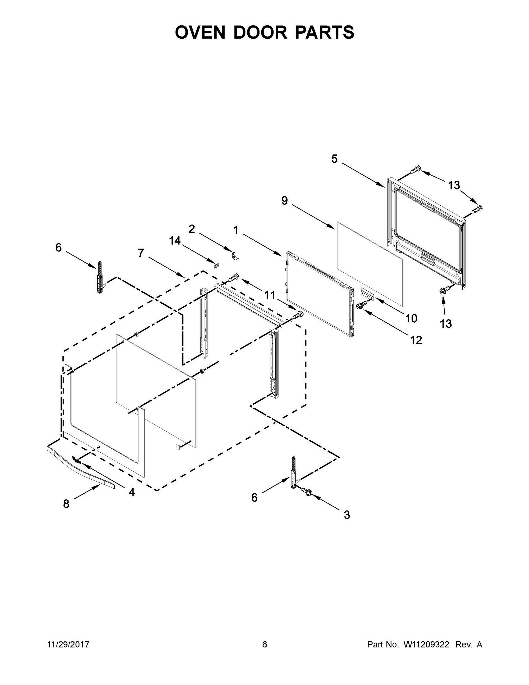 04 - OVEN DOOR PARTS Diagram and Parts List for WOS97ES0ES03  Whirlpool Wall Oven