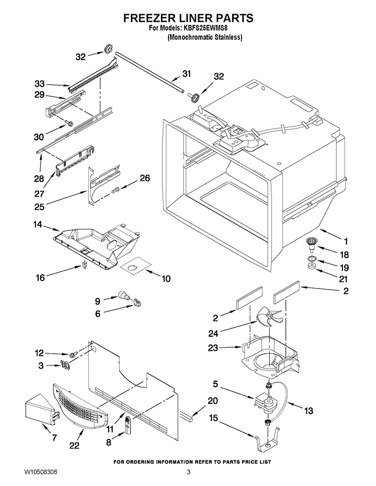 FREEZER LINER PARTS Diagram and Parts List for KBFS25EWMS8  KitchenAid Refrigerator