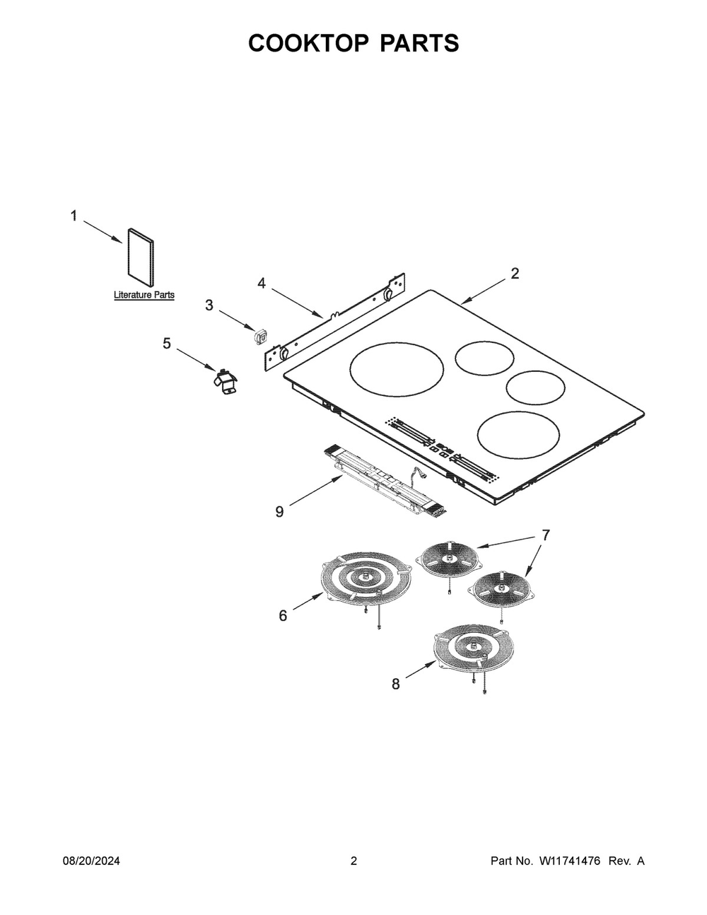02 - Cooktop Parts Diagram and Parts List for WCI55US0JB02  Whirlpool Cooktop